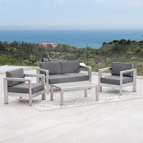 Outdoor 4-Seater Aluminum Chat Set with Tempered Glass-Topped Coffee Table, Silver and Gray - NH864603 cushion cover, soft furnishing