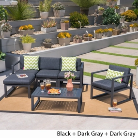 Outdoor 4-Seater Aluminum Sofa Set with Ottoman and Coffee Table, Black and Dark Gray - NH909503 cushion cover, soft furnishing