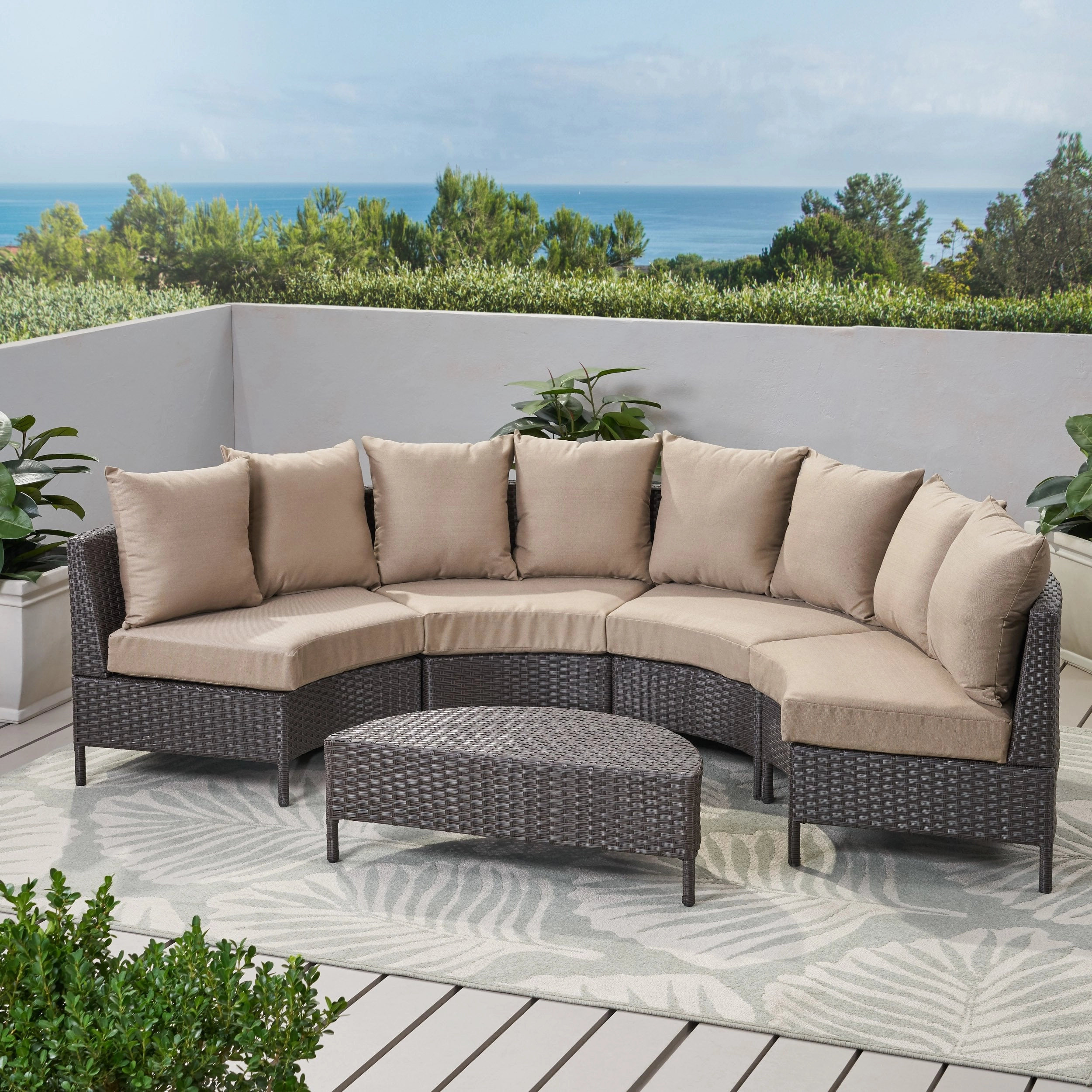 Outdoor 4 Seater Curved Wicker Sectional Sofa Set with Coffee Table - NH763932 serving bowl, serving dish