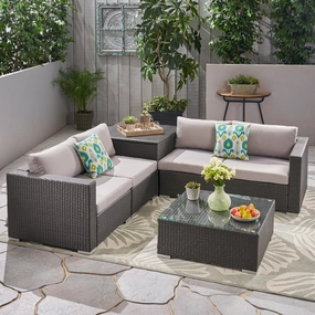 Outdoor 4-Seater Sectional Sofa Set with Coffee Table and Storage Ottoman - NH535703 serving bowl, serving dish