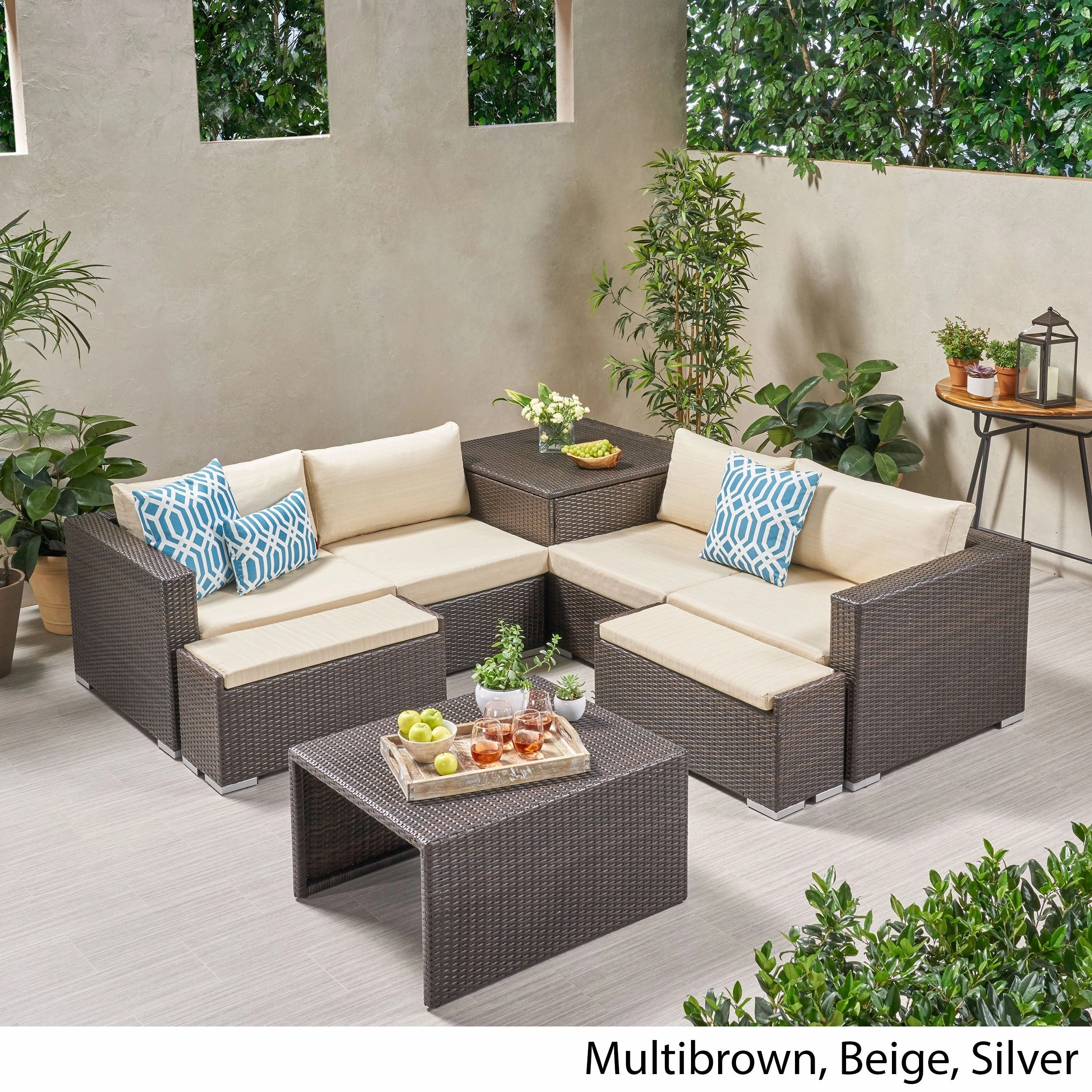 Outdoor 4 Seater V Shaped Storage Sectional Sofa Set with Ottomans - NH169903