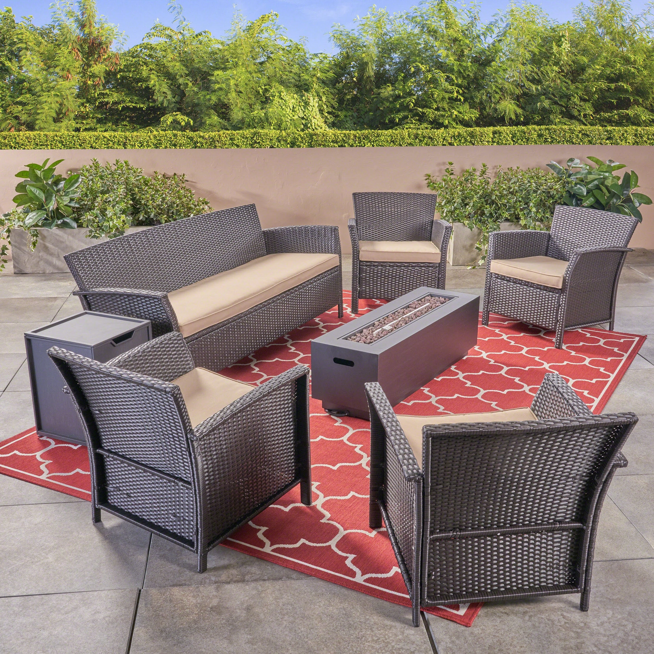 Outdoor 4-Seater Wicker Chat Set with Fire Pit - NH034503 cushion cover, soft furnishing