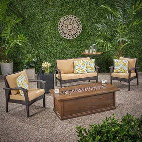 Outdoor 4 Seater Wicker Chat Set with Fire Pit - NH149903 cushion cover, soft furnishing