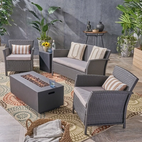 Outdoor 4 Seater Wicker Chat Set with Fire Pit - NH403503 clothes rack, garment rack