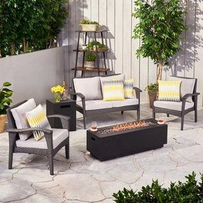 Outdoor 4 Seater Wicker Chat Set with Fire Pit - NH449903 cushion cover, soft furnishing