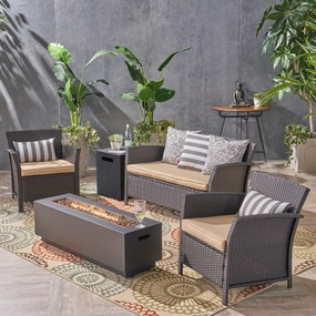 Outdoor 4 Seater Wicker Chat Set with Fire Pit - NH524503 cushion cover, soft furnishing