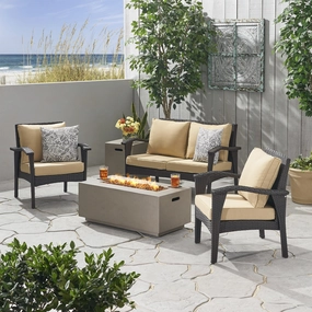 Outdoor 4 Seater Wicker Chat Set with Fire Pit - NH549903 cushion cover, soft furnishing