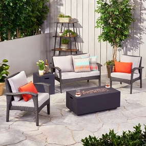 Outdoor 4 Seater Wicker Chat Set with Fire Pit - NH649903 cushion cover, soft furnishing