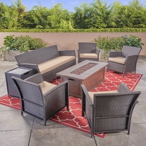 Outdoor 4-Seater Wicker Chat Set with Fire Pit - NH824503 cushion cover, soft furnishing