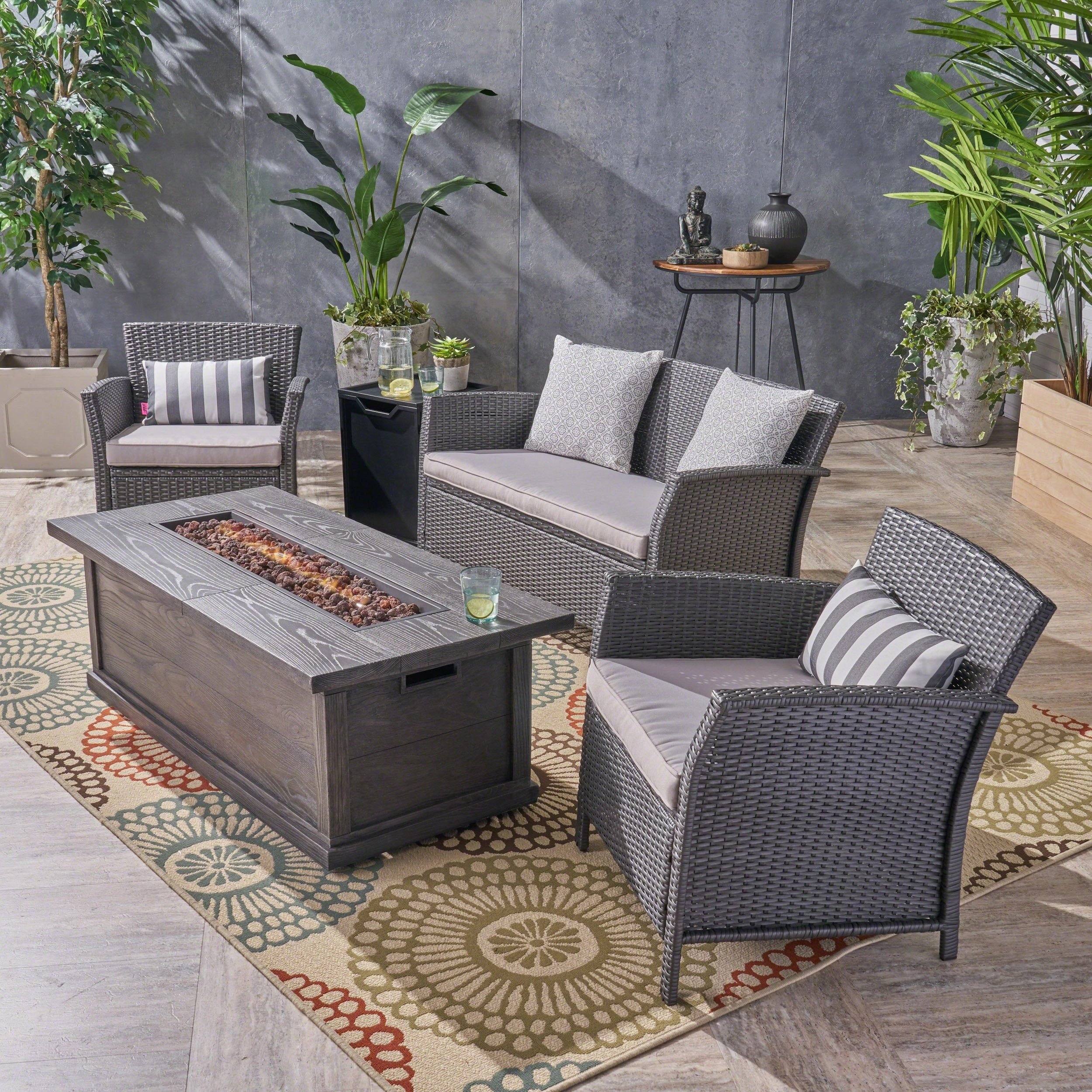 Outdoor 4 Seater Wicker Chat Set with Iron Fire Pit - NH324503 clothes rack, garment rack