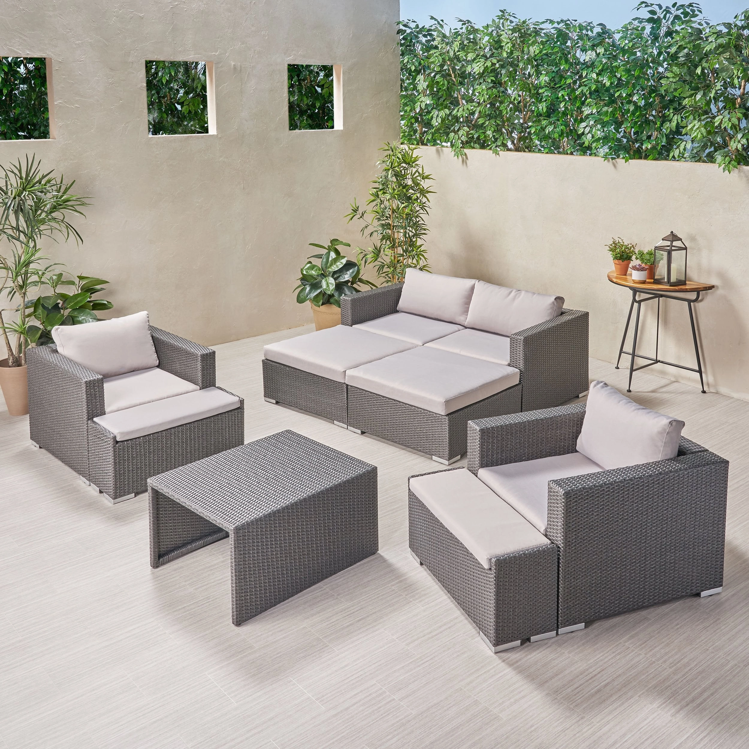 Outdoor 4 Seater Wicker Chat Set with Ottomans - NH369903