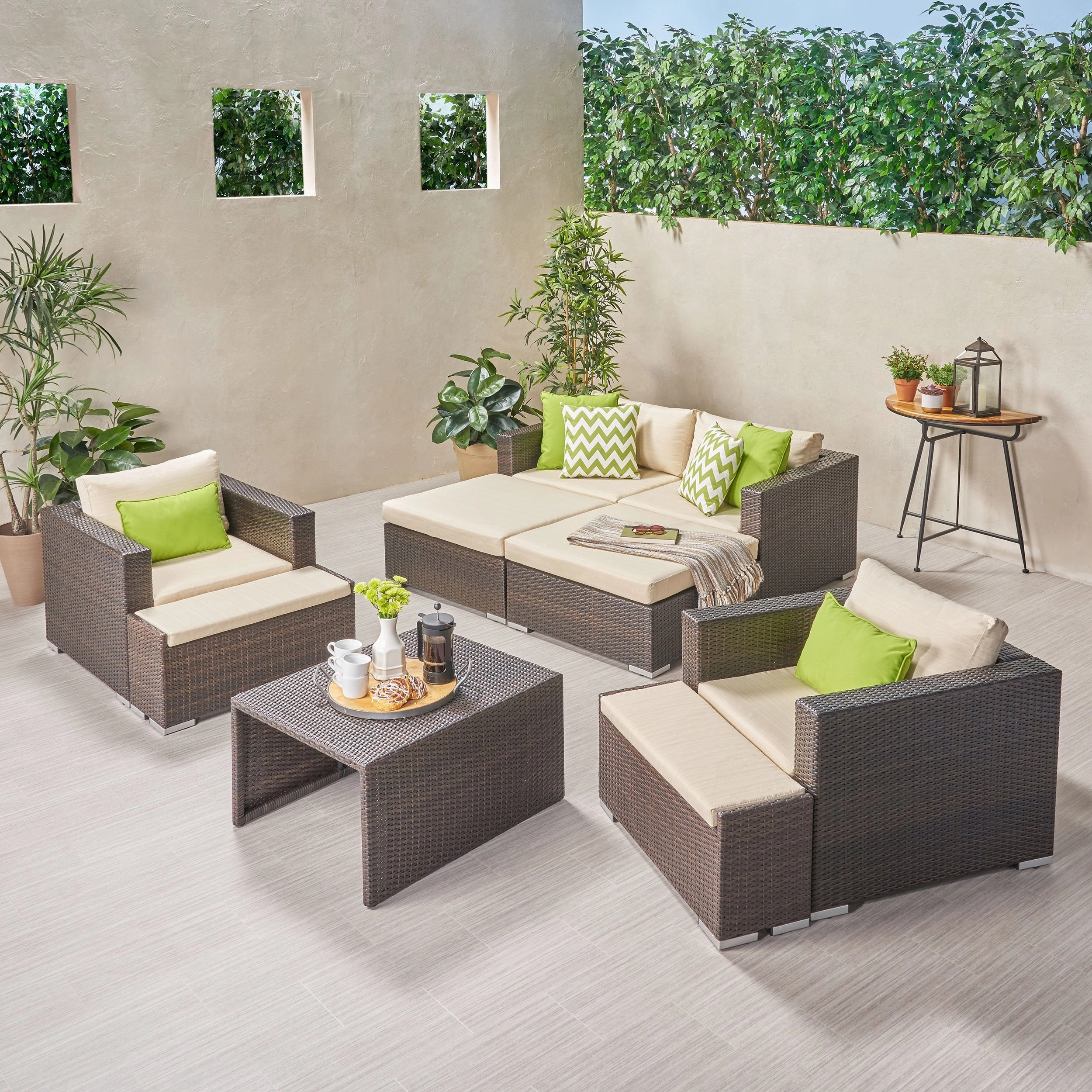 Outdoor 4 Seater Wicker Chat Set with Ottomans - NH369903 cushion cover, soft furnishing