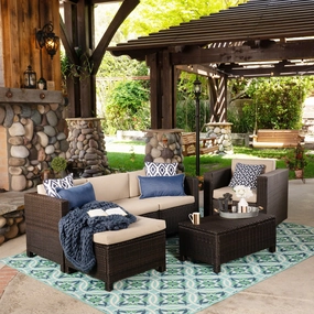 Outdoor 4 Seater Wicker L-Shaped Sectional Sofa Set with Cushions - NH437403 serving bowl, serving dish