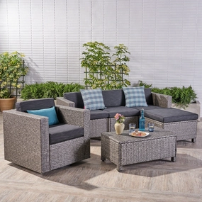 Outdoor 4 Seater Wicker L-Shaped Sectional Sofa Set with Cushions, Mixed Black with Dark Grey Cushions - NH337403 serving bowl, serving dish
