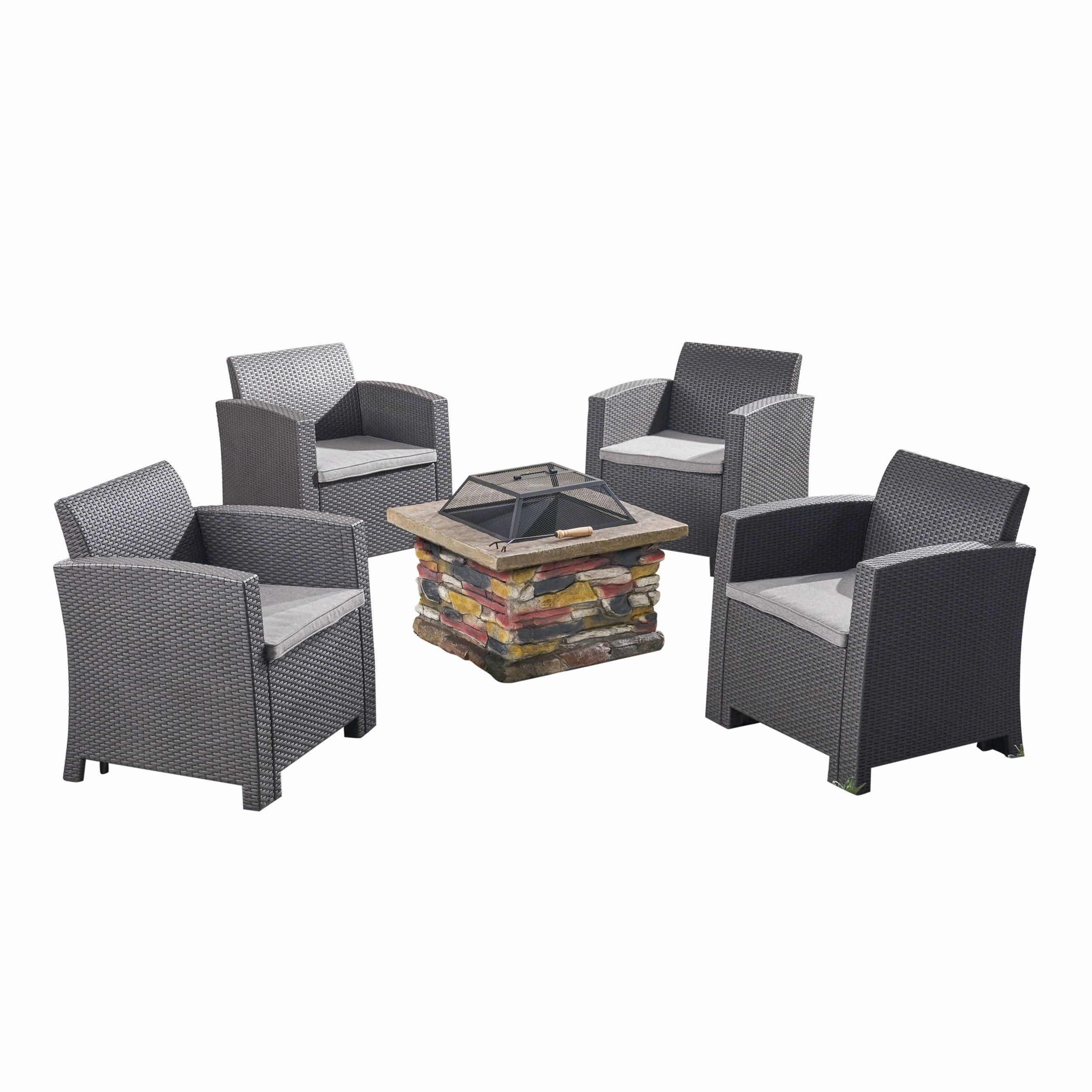 Outdoor 4-Seater Wicker Print Chat Set with Wood Burning Fire Pit - NH298503 clothes rack, garment rack