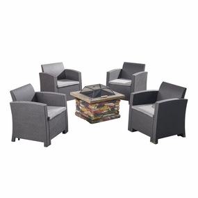 Outdoor 4-Seater Wicker Print Chat Set with Wood Burning Fire Pit - NH298503 clothes rack, garment rack