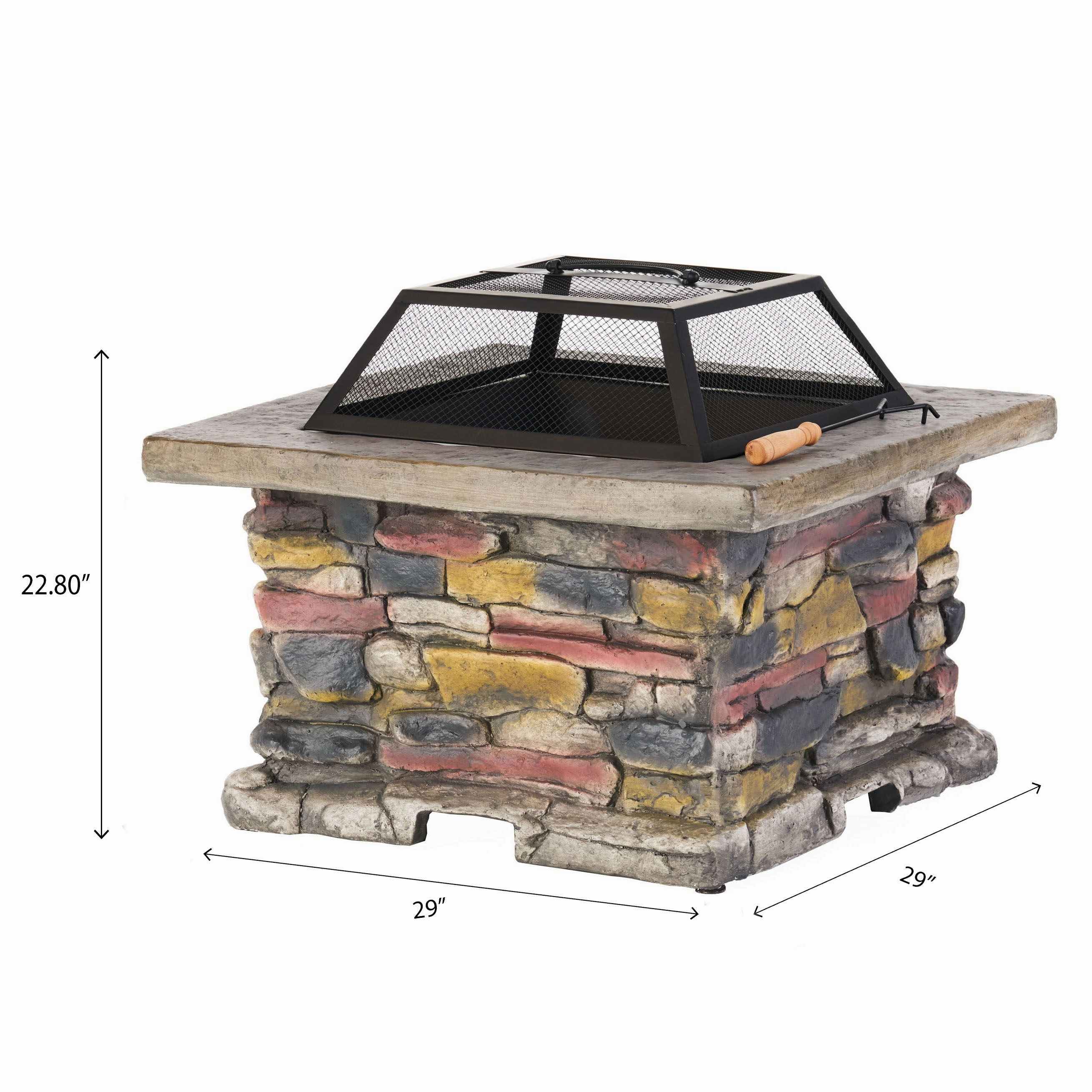 Outdoor 4-Seater Wicker Print Chat Set with Wood Burning Fire Pit - NH298503