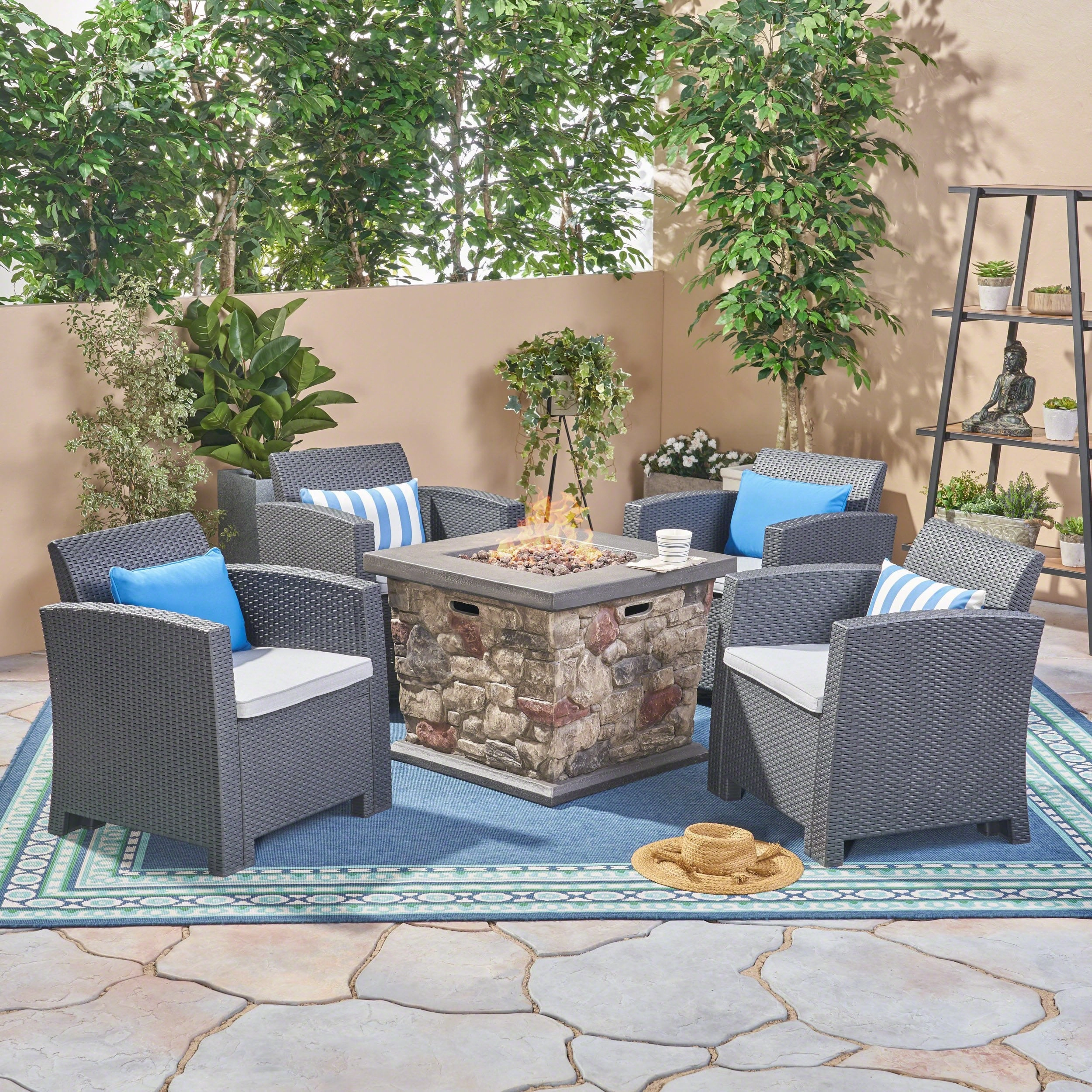 Outdoor 4-Seater Wicker Print Club Chair Chat Set With Fire Pit - NH823603 clothes rack, garment rack