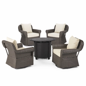 Outdoor 4 Seater Wicker Swivel Chair and Fire Pit Set - NH279213 clothes rack, garment rack