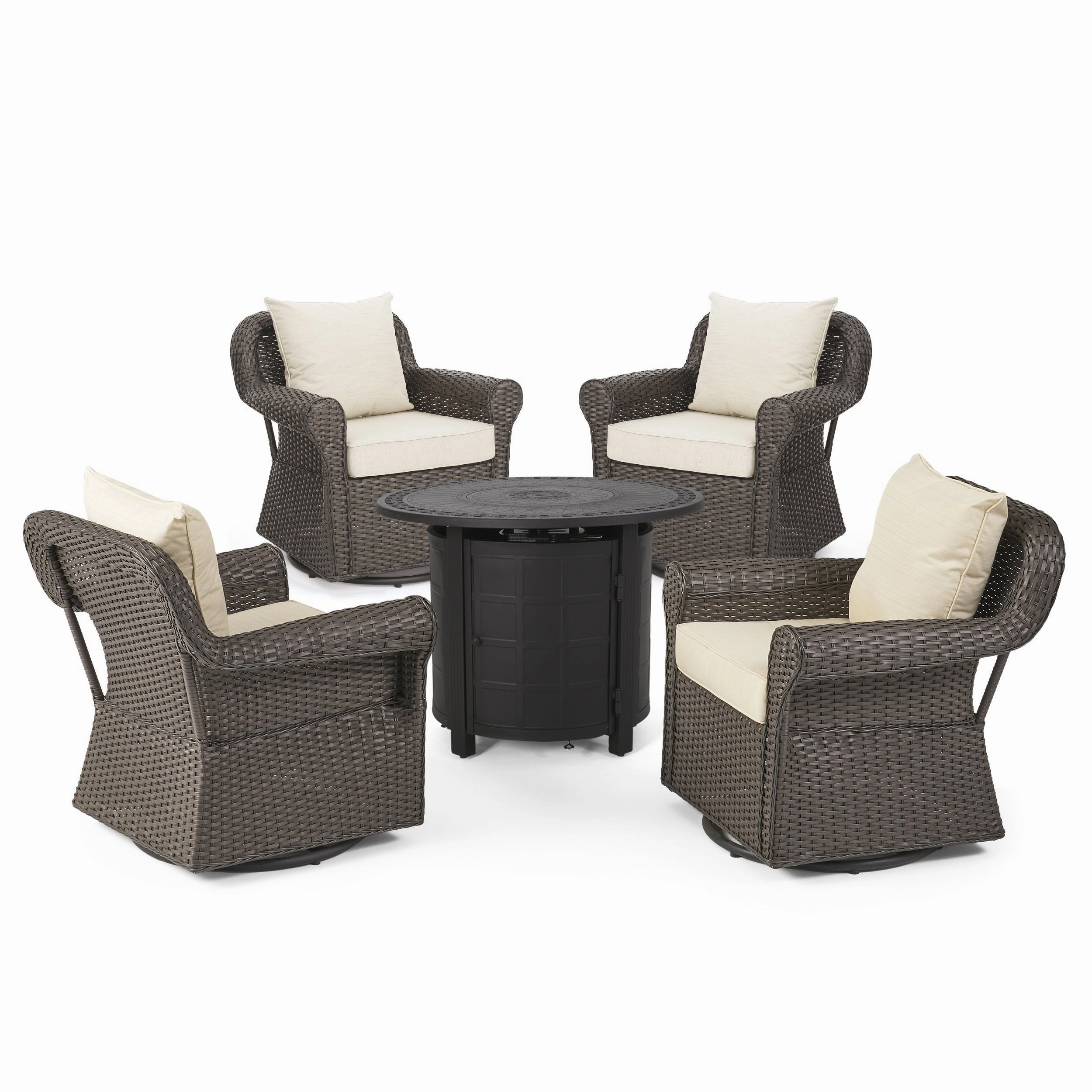 Outdoor 4 Seater Wicker Swivel Chair and Fire Pit Set - NH279213 clothes rack, garment rack