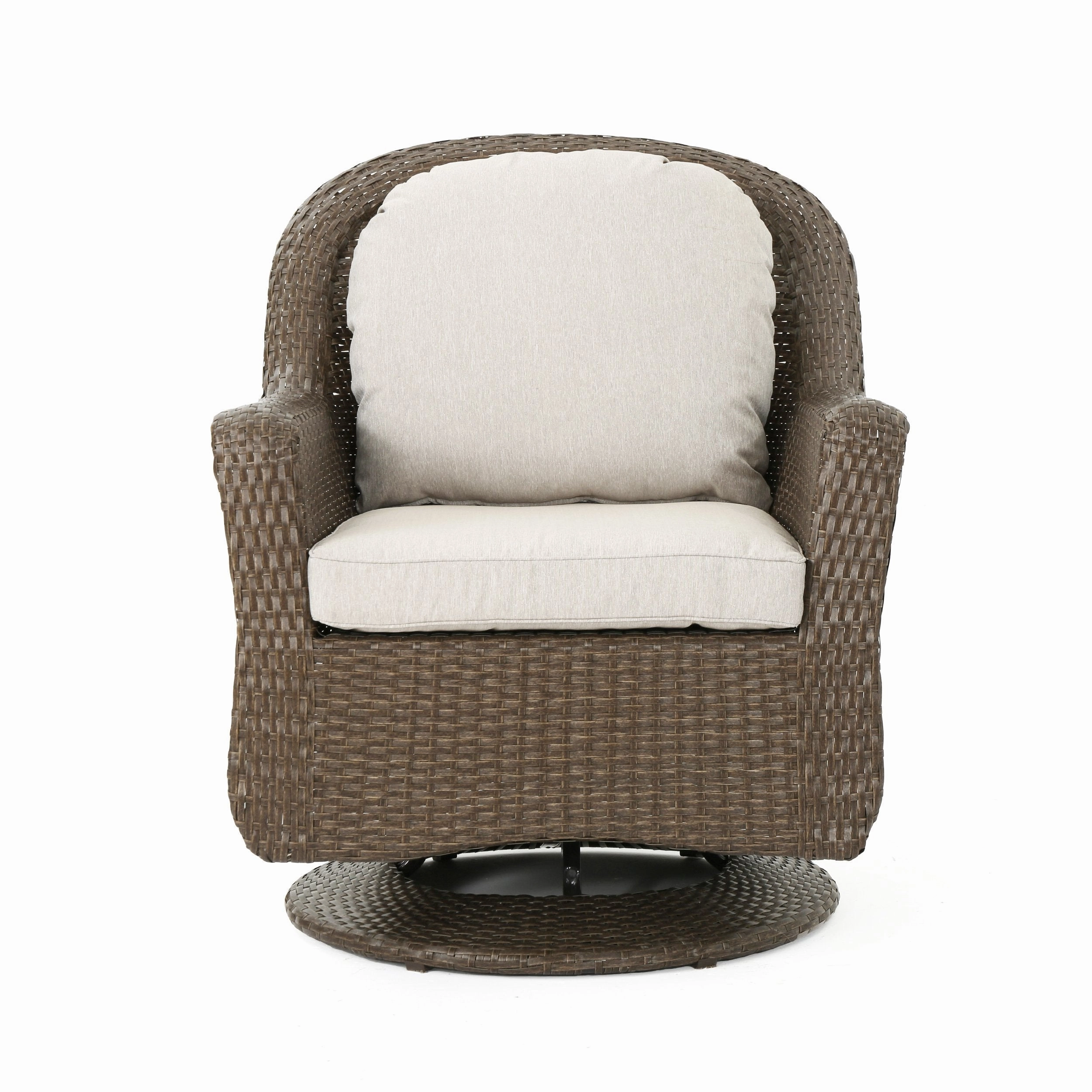 Outdoor 4 Seater Wicker Swivel Chair and Fire Pit Set - NH479213