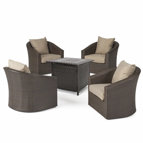 Outdoor 4 Seater Wicker Swivel Chair and Fire Pit Set - NH969213 clothes rack, garment rack
