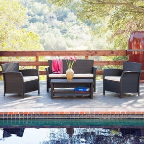 Outdoor 4pc Brown Wicker Sofa Set - NH109492 cushion cover, soft furnishing