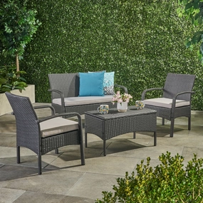 Outdoor 4Pc Wicker Chat Set w/ Water Resistant Cushions - NH711103 cushion cover, soft furnishing
