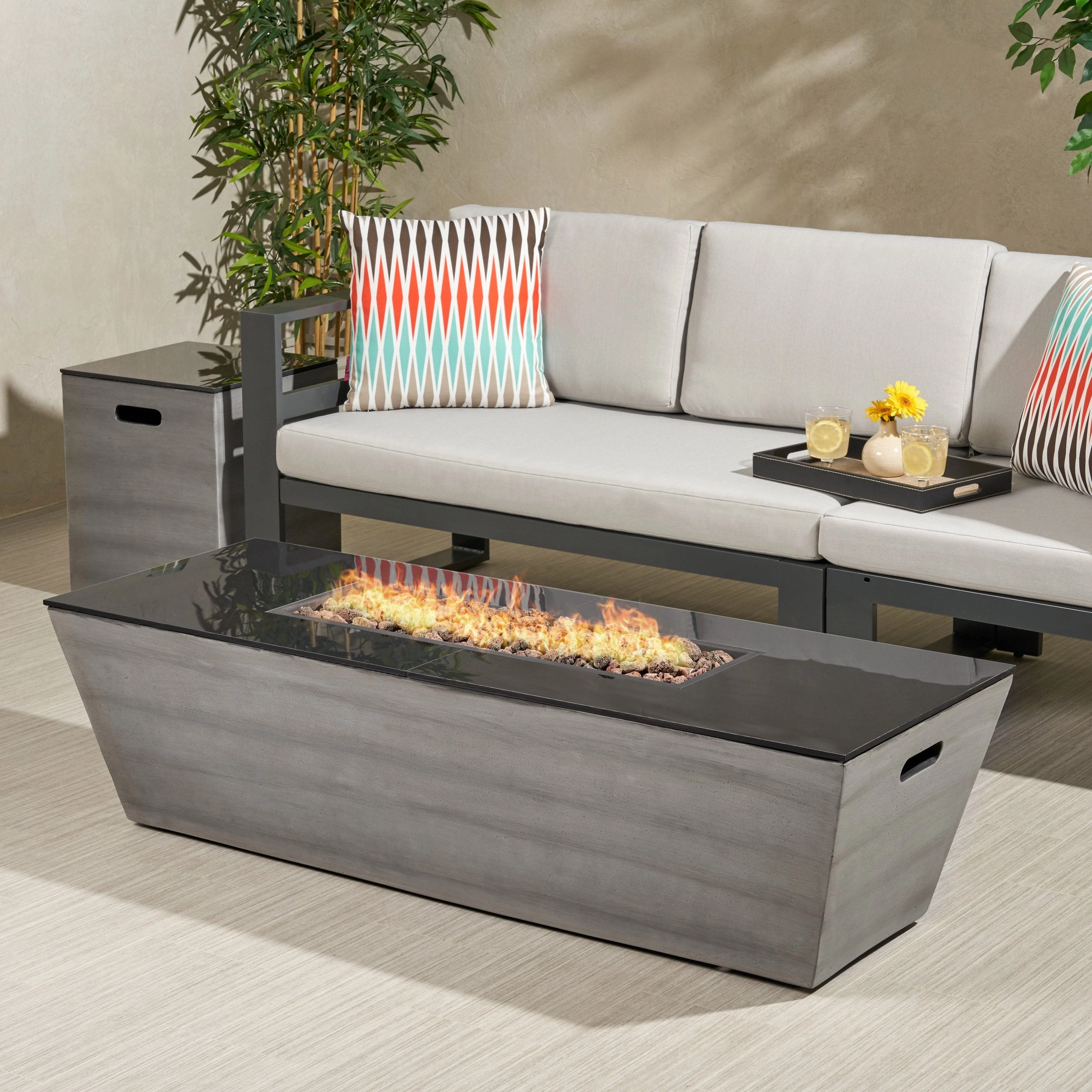 Outdoor 56-Inch Rectangular Fire Pit with Tank Holder - NH064113 floor chair, tatami chair