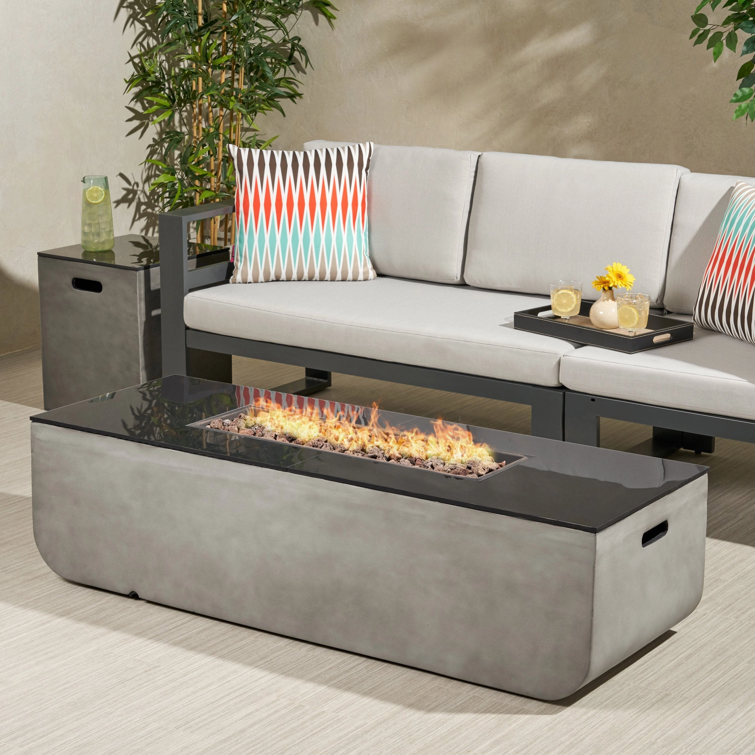 Outdoor 56-Inch Rectangular Fire Pit with Tank Holder - NH464113 floor chair, tatami chair