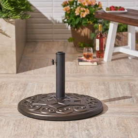 Outdoor 57lb Concrete Circular Umbrella Base, Hammered Dark Copper - NH555403 cowhide rug, luxury rug