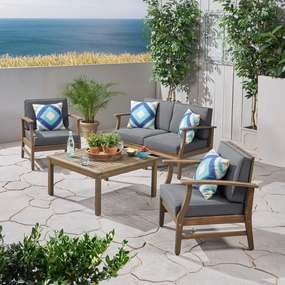 Outdoor 5 Piece Acacia Wood Chat Set - NH023803 cushion cover, soft furnishing