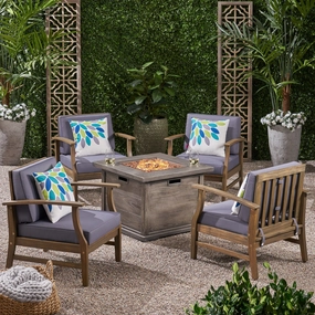 Outdoor 5 Piece Acacia Wood Club Chair and Fire Pit Set, Gray Finish and Gray - NH513803 clothes rack, garment rack