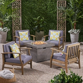 Outdoor 5 Piece Acacia Wood Club Chair and Fire Pit Set, Gray Finish and Gray - NH613803 clothes rack, garment rack