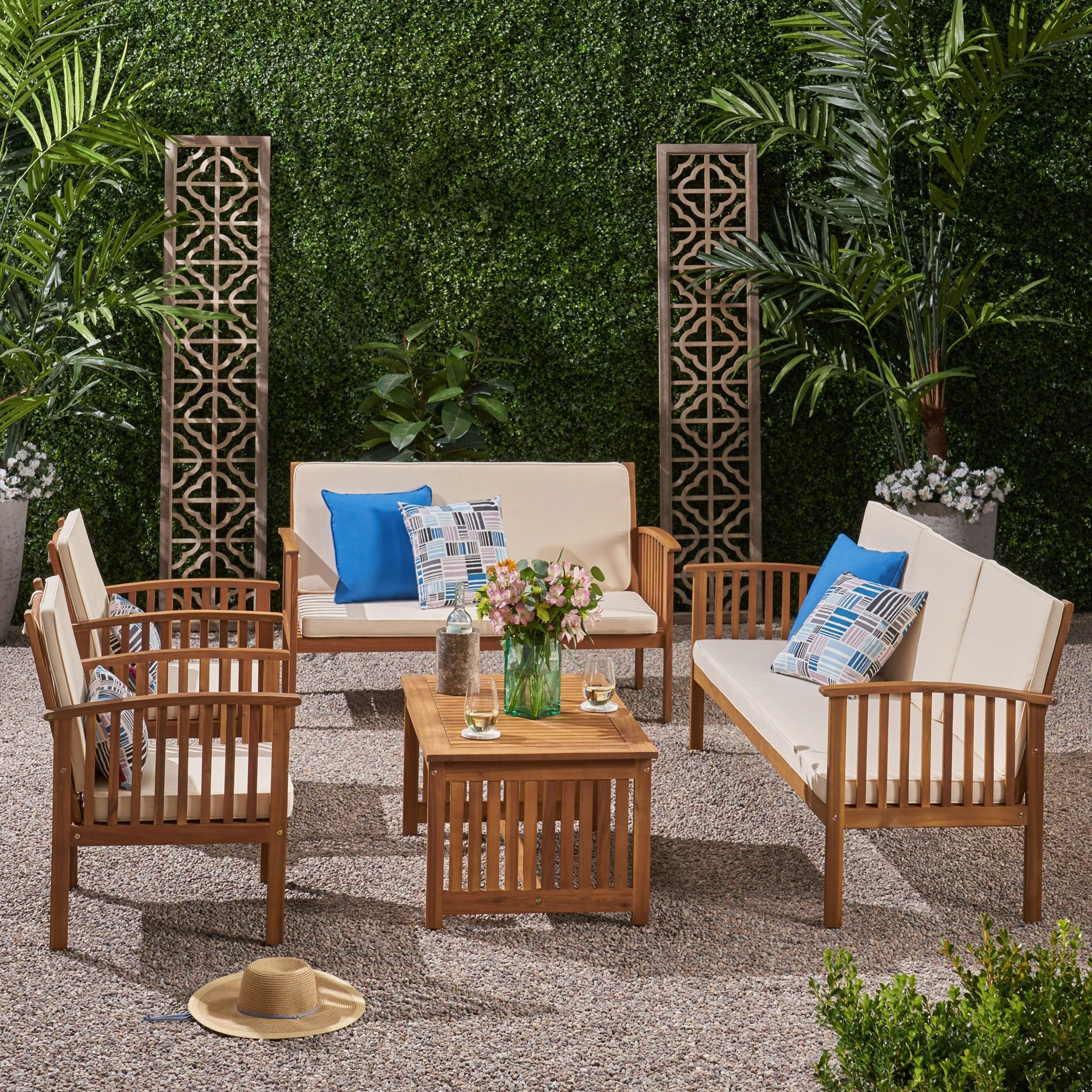Outdoor 5 Piece Acacia Wood Conversational Set - NH891803 cushion cover, soft furnishing