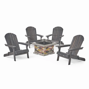 Outdoor 5 Piece Acacia Wood/ Light Weight Concrete Adirondack Chair Set with Fire Pit - NH313403 clothes rack, garment rack