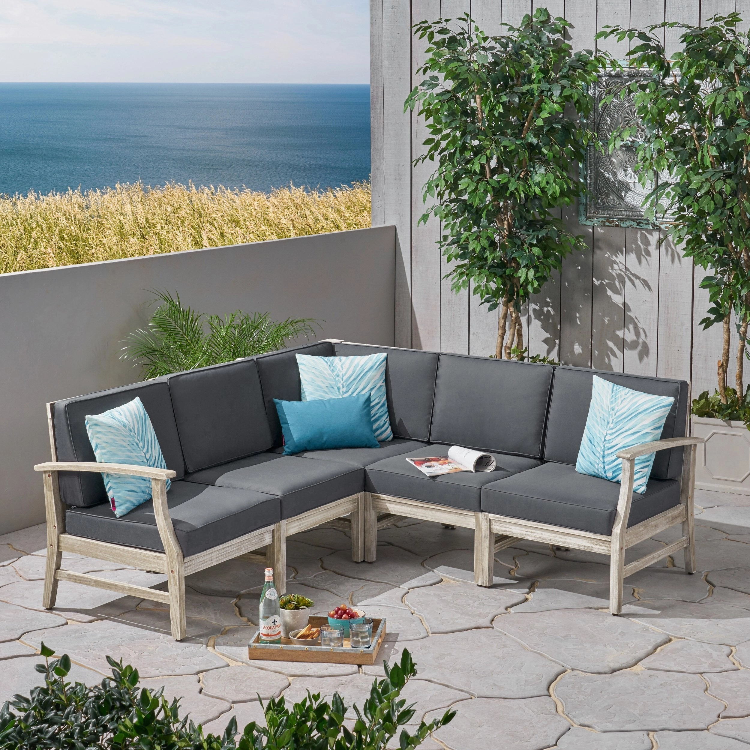 Outdoor 5 Piece Acacia Wood Sectional Sofa Set - NH223803