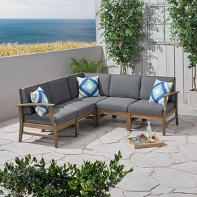 Outdoor 5 Piece Acacia Wood Sectional Sofa Set - NH223803 serving bowl, serving dish