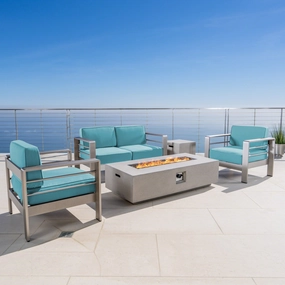 Outdoor 5 Piece Aluminum Chat Set with Sunbrella Cushions and Fire Pit - NH693303 cushion cover, soft furnishing