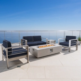 Outdoor 5 Piece Aluminum Chat Set with Sunbrella Cushions and Fire Pit - NH793303 cushion cover, soft furnishing