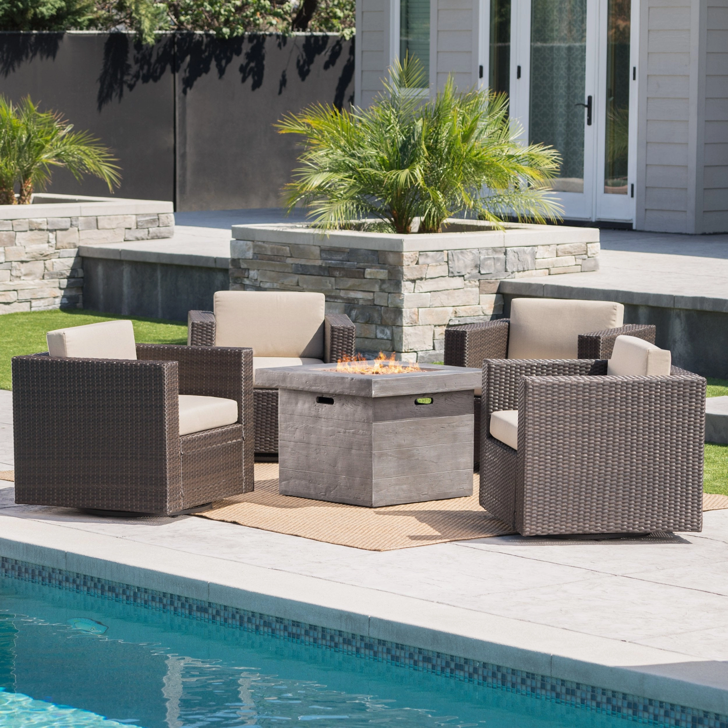 Outdoor 5 Piece Chat Set with Dark Brown Chairs with Fire Pit - NH352203 clothes rack, garment rack