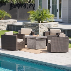 Outdoor 5 Piece Chat Set with Dark Brown Chairs with Fire Pit - NH352203 clothes rack, garment rack