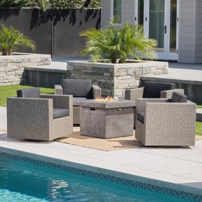 Outdoor 5 Piece Chat Set with Mixed Black Wicker Chairs and Fire Pit - NH452203 clothes rack, garment rack