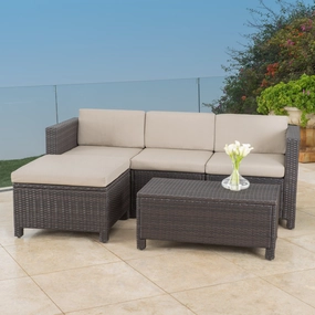 Outdoor 5-piece Dark Brown Wicker Sectional Sofa Set with Beige Cushions - NH376692 serving bowl, serving dish
