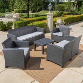 Outdoor 5 Piece Faux Wicker Rattan Chat Set with Sofa and Water Resistant Cushions - NH716203 serving bowl, serving dish
