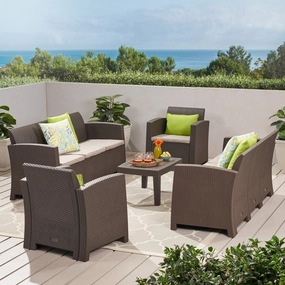 Outdoor 5 Piece Faux Wicker Rattan Style Chat Set - NH426203 cushion cover, soft furnishing