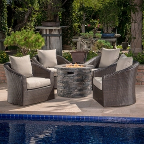 Outdoor 5 Piece Fire Pit Wicker Swivel Club Chair Chat Set - NH635203 clothes rack, garment rack