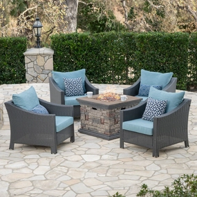 Outdoor 5 Piece Gray Wicker Chat Set with Stone Finished Fire Pit - NH943303 clothes rack, garment rack