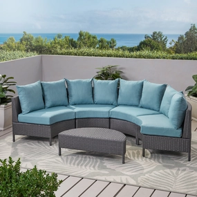 Outdoor 5 Piece Gray Wicker Sectional Sofa Set with Teal Cushions - NH506203 serving bowl, serving dish