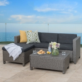 Outdoor 5-piece Grey Wicker Sectional Sofa Set with Black Cushions - NH766692 serving bowl, serving dish